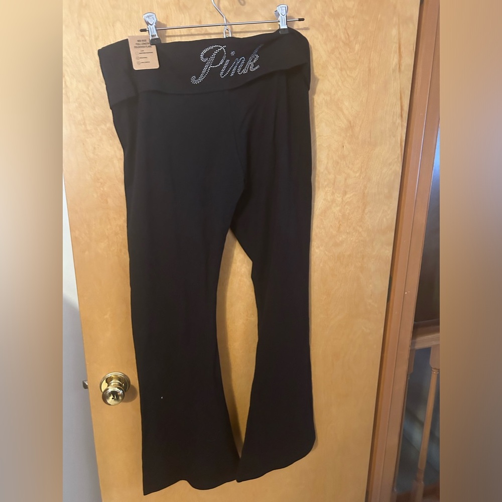 Victoria's Secret Pink Mid Rise Foldover Flare Leggings w/Bling Logo waistband.